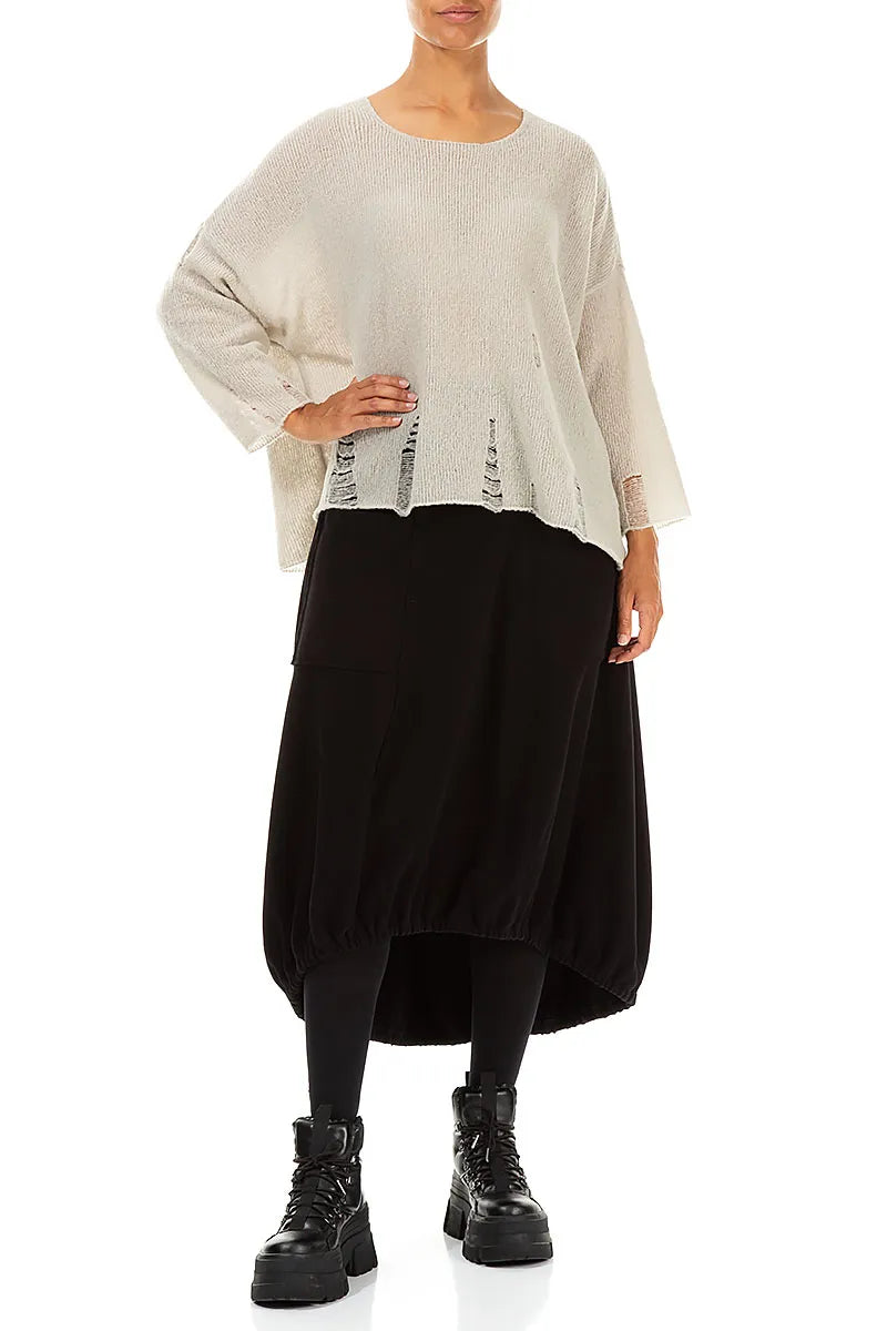 Distressed Hem Beige Wool Sweater 4