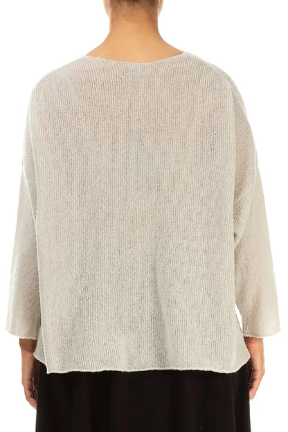 Distressed Hem Beige Wool Sweater 2