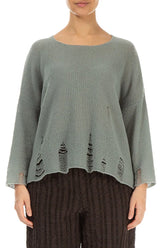 Distressed Hem Pistachio Wool Sweater 1