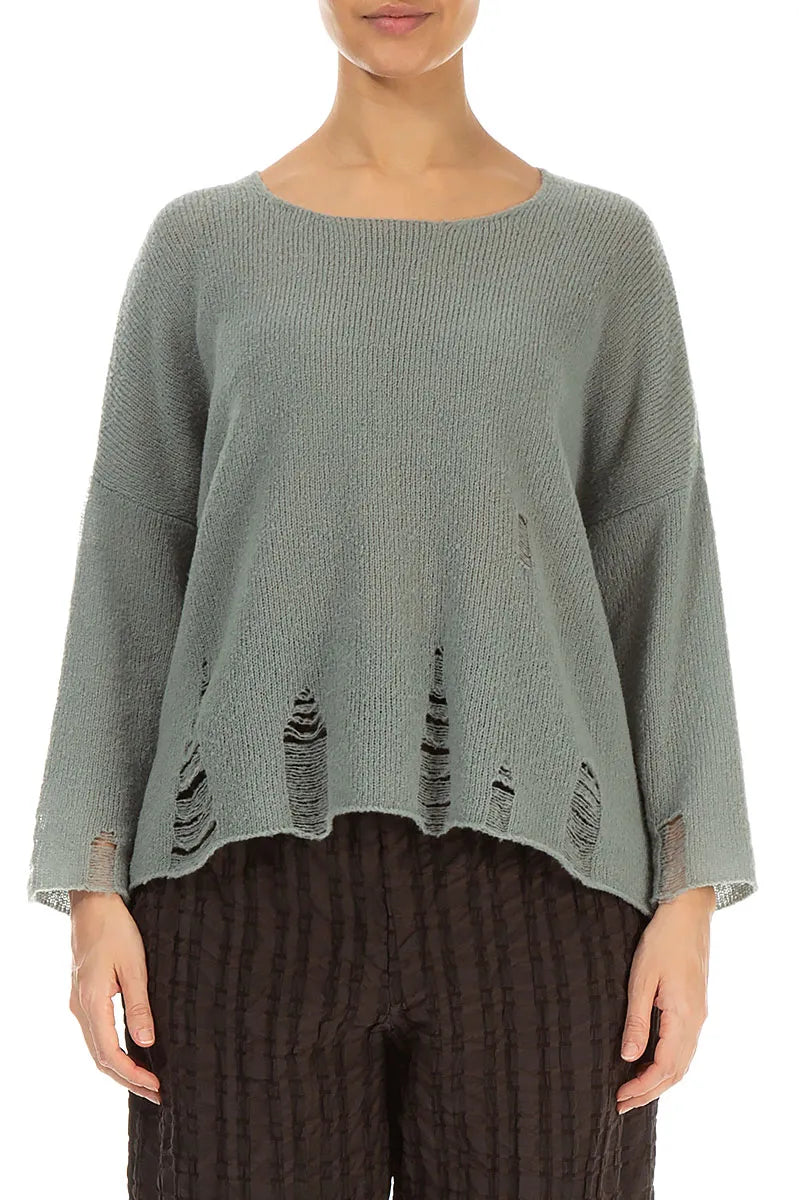 Distressed Hem Pistachio Wool Sweater 1
