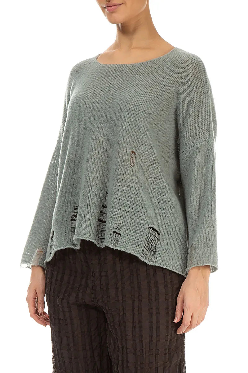 Distressed Hem Pistachio Wool Sweater 3
