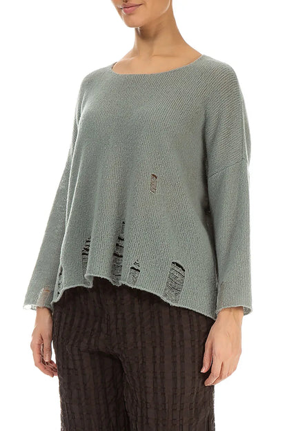 Distressed Hem Pistachio Wool Sweater 3