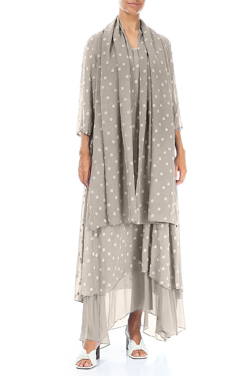 Dotty Beige Silk Scarf