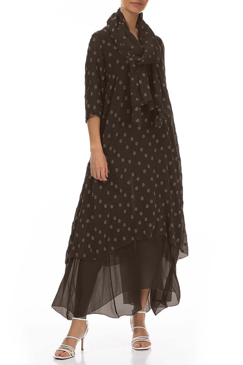 Dotty Forest Brown Silk Scarf 2