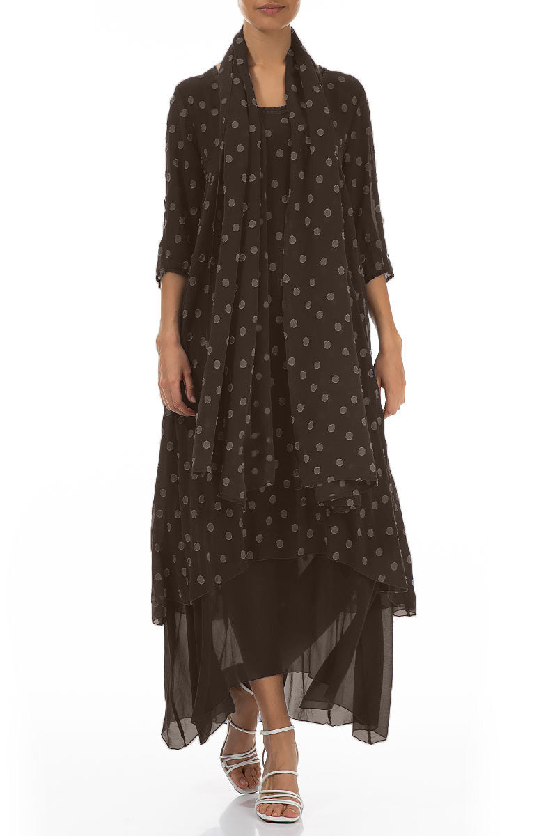 Dotty Forest Brown Silk Scarf 3