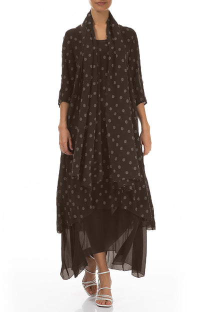 Dotty Forest Brown Silk Scarf 3