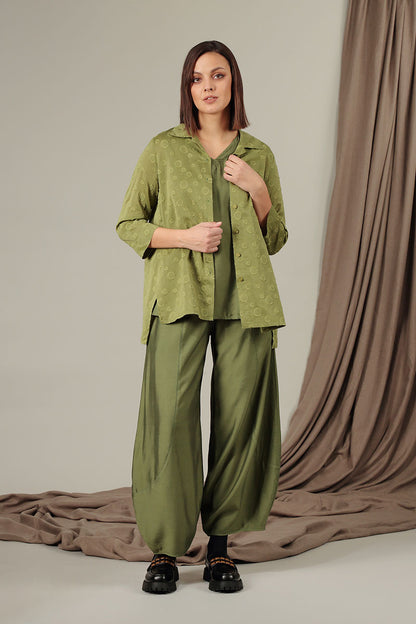 Dotty Golden Lime Silk Cotton Shirt