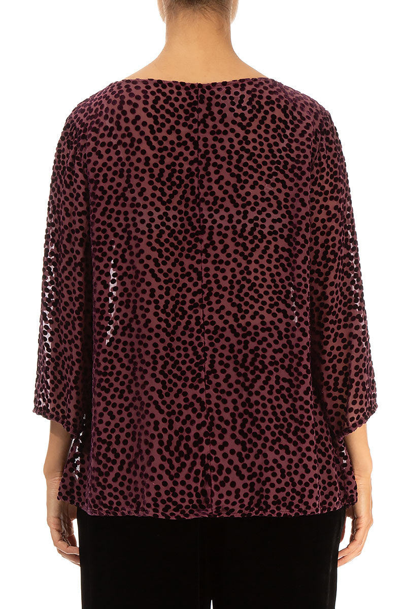 Dotty Merlot Silk Velvet Blouse