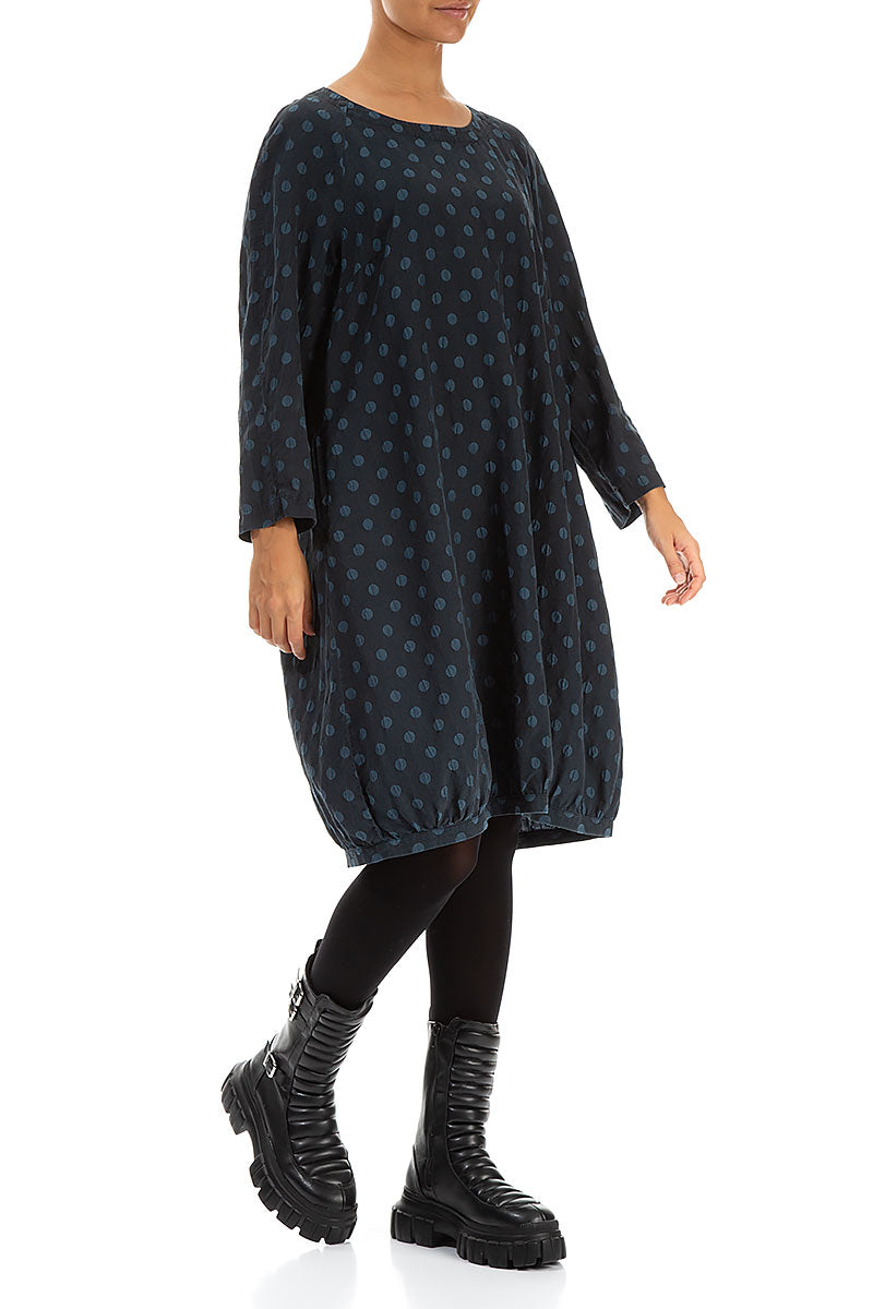 Dotty Midnight Blue Balloon Silk Dress