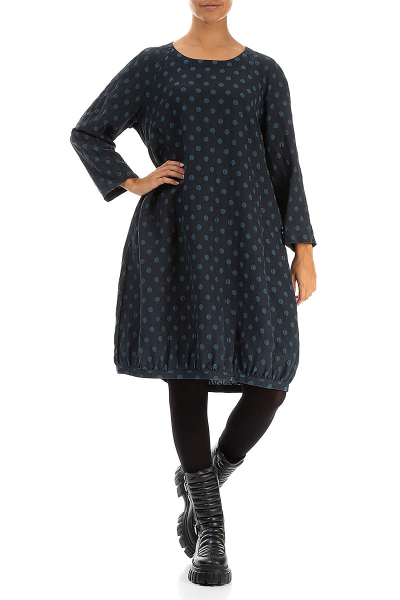 Dotty Midnight Blue Balloon Silk Dress