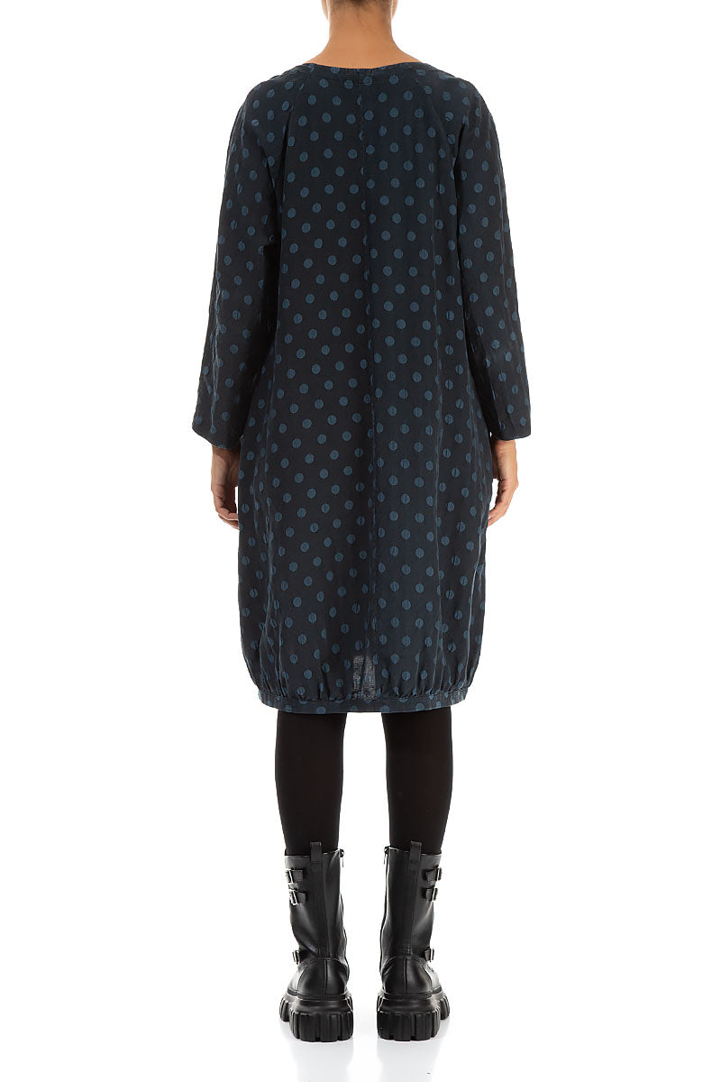 Dotty Midnight Blue Balloon Silk Dress