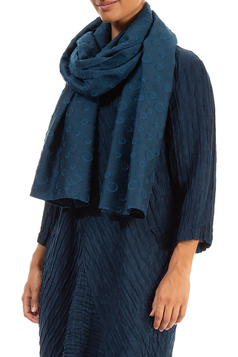 Dotty Navy Silk Cotton Scarf