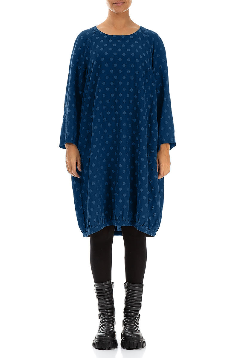 Dotty Royal Blue Balloon Silk Dress 1