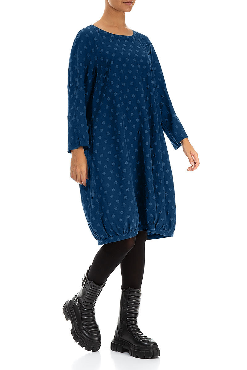 Dotty Royal Blue Balloon Silk Dress 3