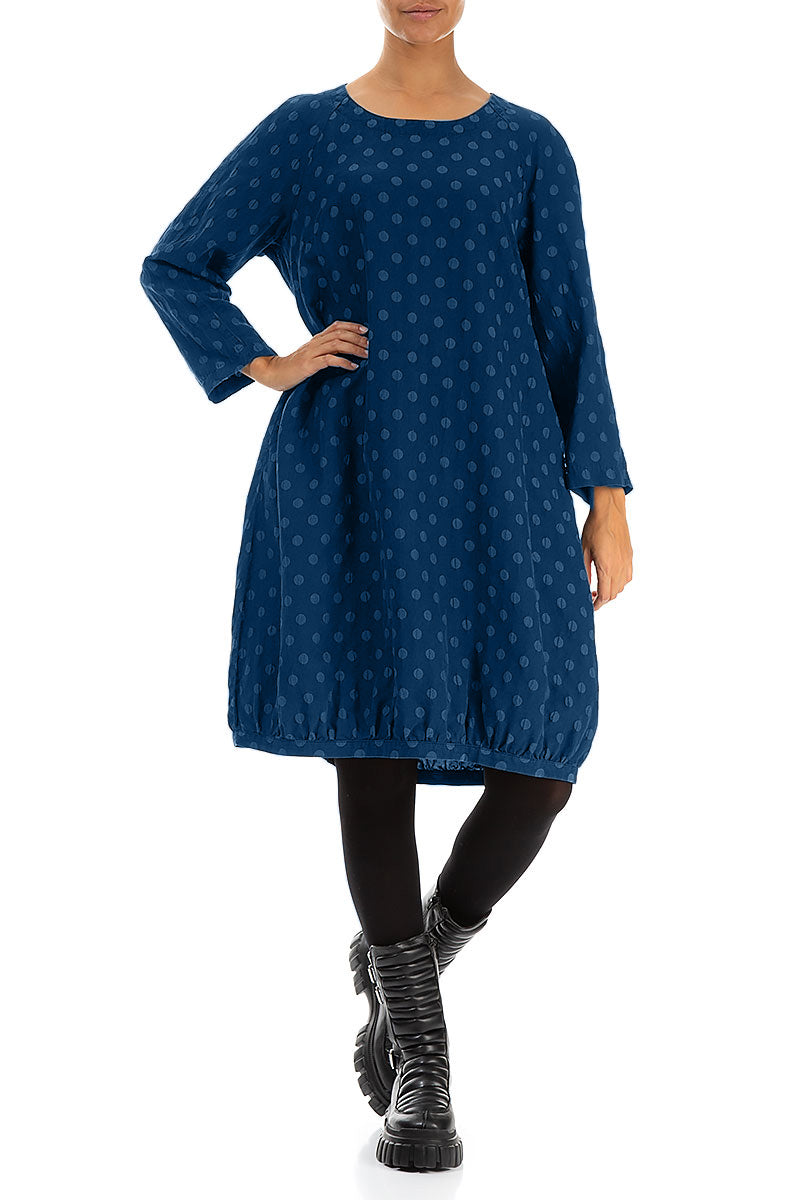 Dotty Royal Blue Balloon Silk Dress 4