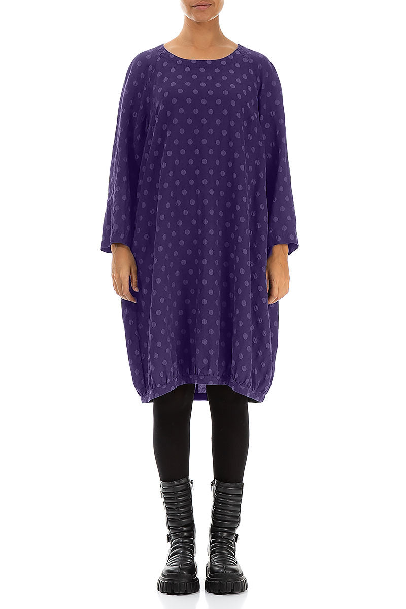 Dotty Royal Purple Balloon Silk Dress 1