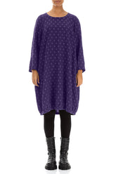 Dotty Royal Purple Balloon Silk Dress 1