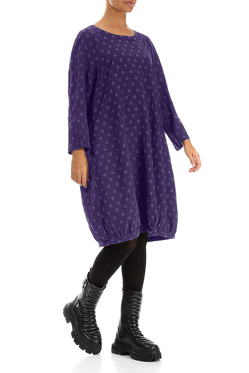 Dotty Royal Purple Balloon Silk Dress 3