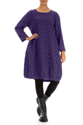 Dotty Royal Purple Balloon Silk Dress 4