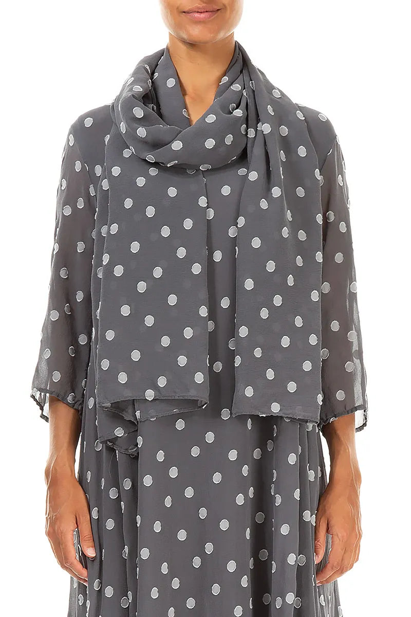 Dotty Grey Silver Silk Scarf 2