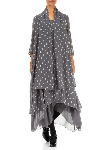 Dotty Grey Silver Silk Scarf 3