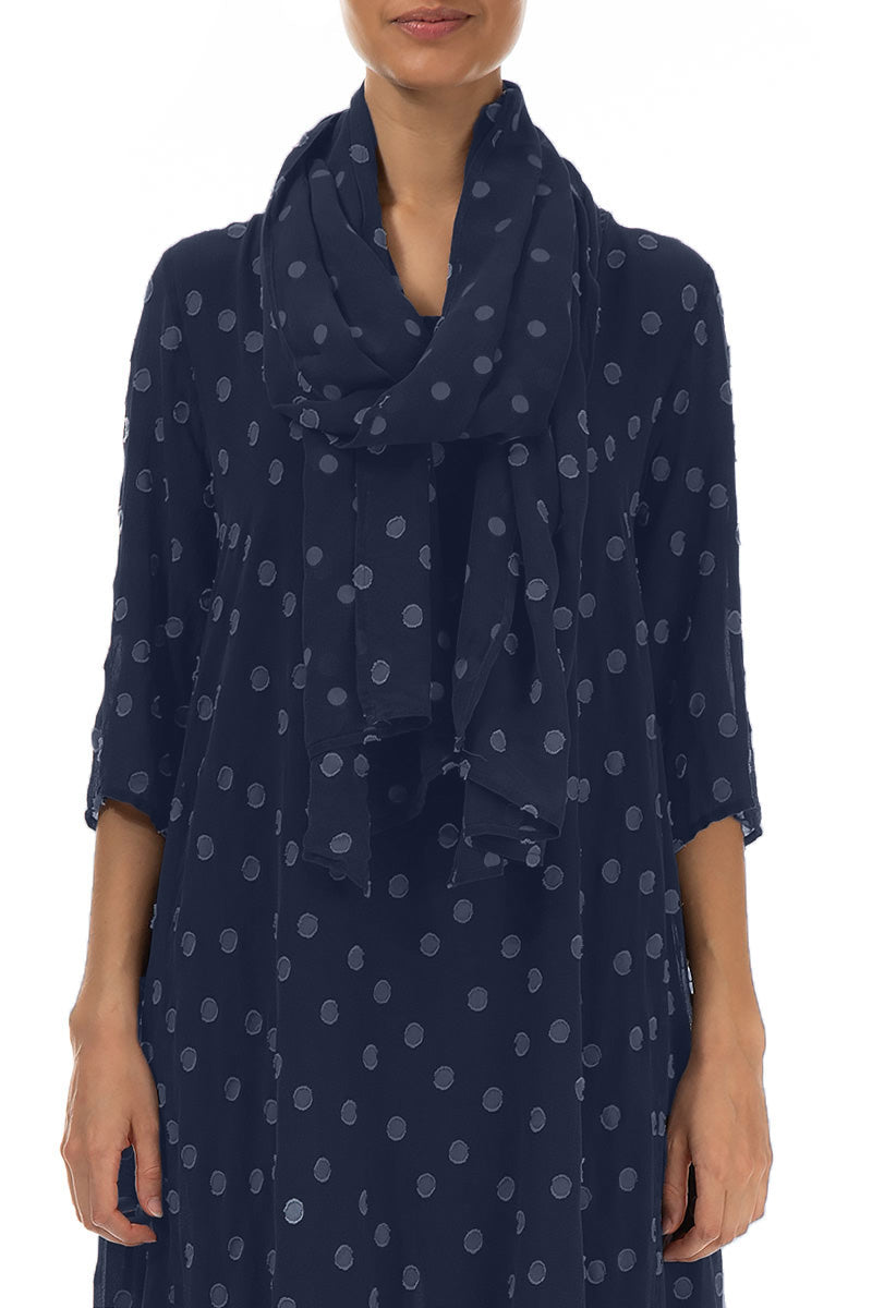 Dotty Slate Blue Silk Scarf 1