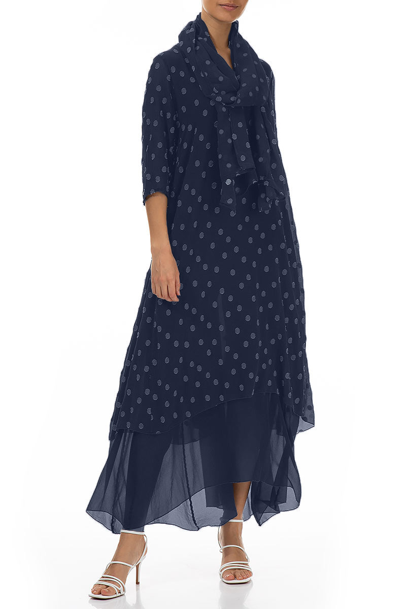 Dotty Slate Blue Silk Scarf 2