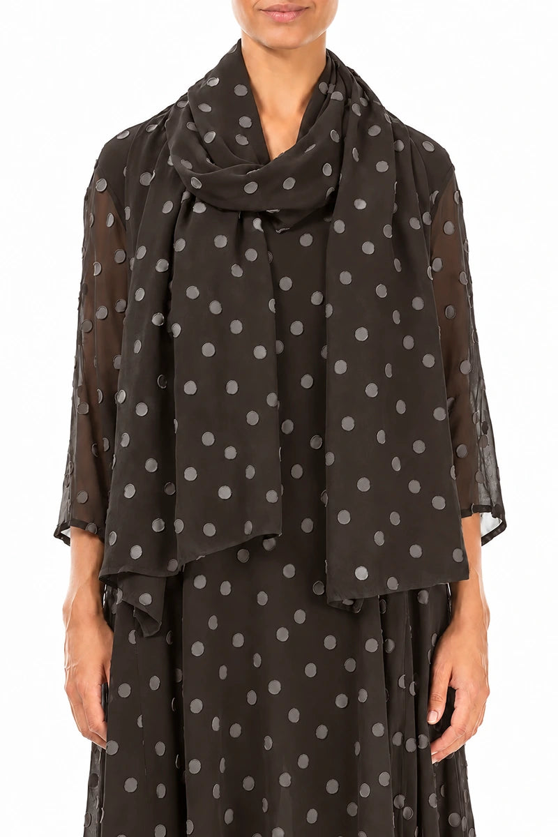 Dotty Warm Charcoal Silk Scarf 1