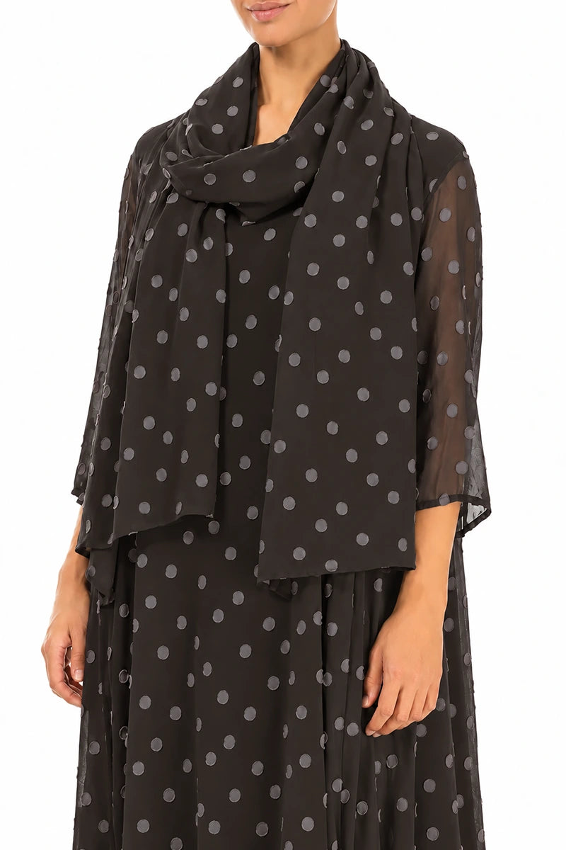 Dotty Warm Charcoal Silk Scarf