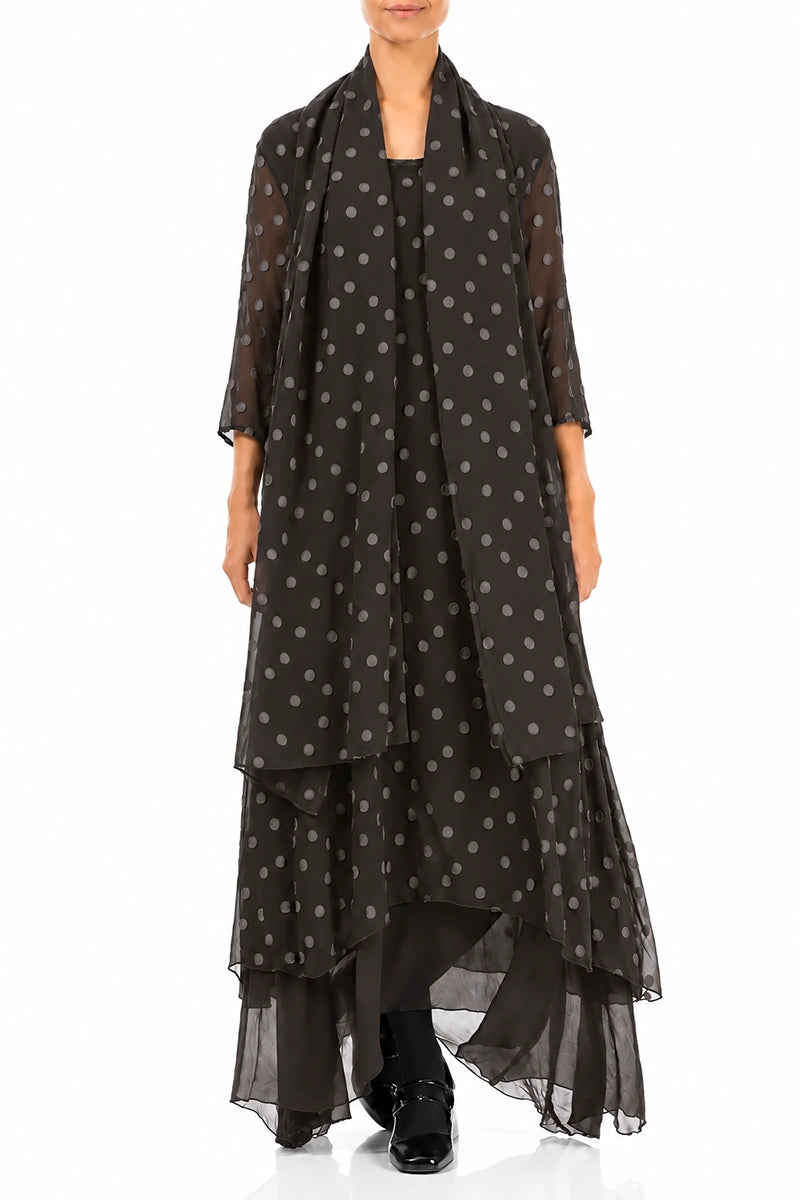 Dotty Warm Charcoal Silk Scarf 2
