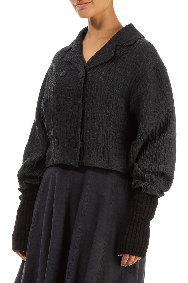 Short Double Breasted Dark Grey Wool Jacket 3