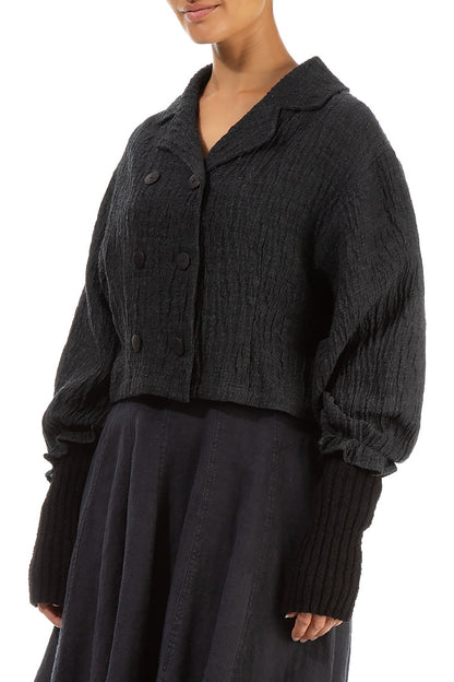 Short Double Breasted Dark Grey Wool Jacket 3