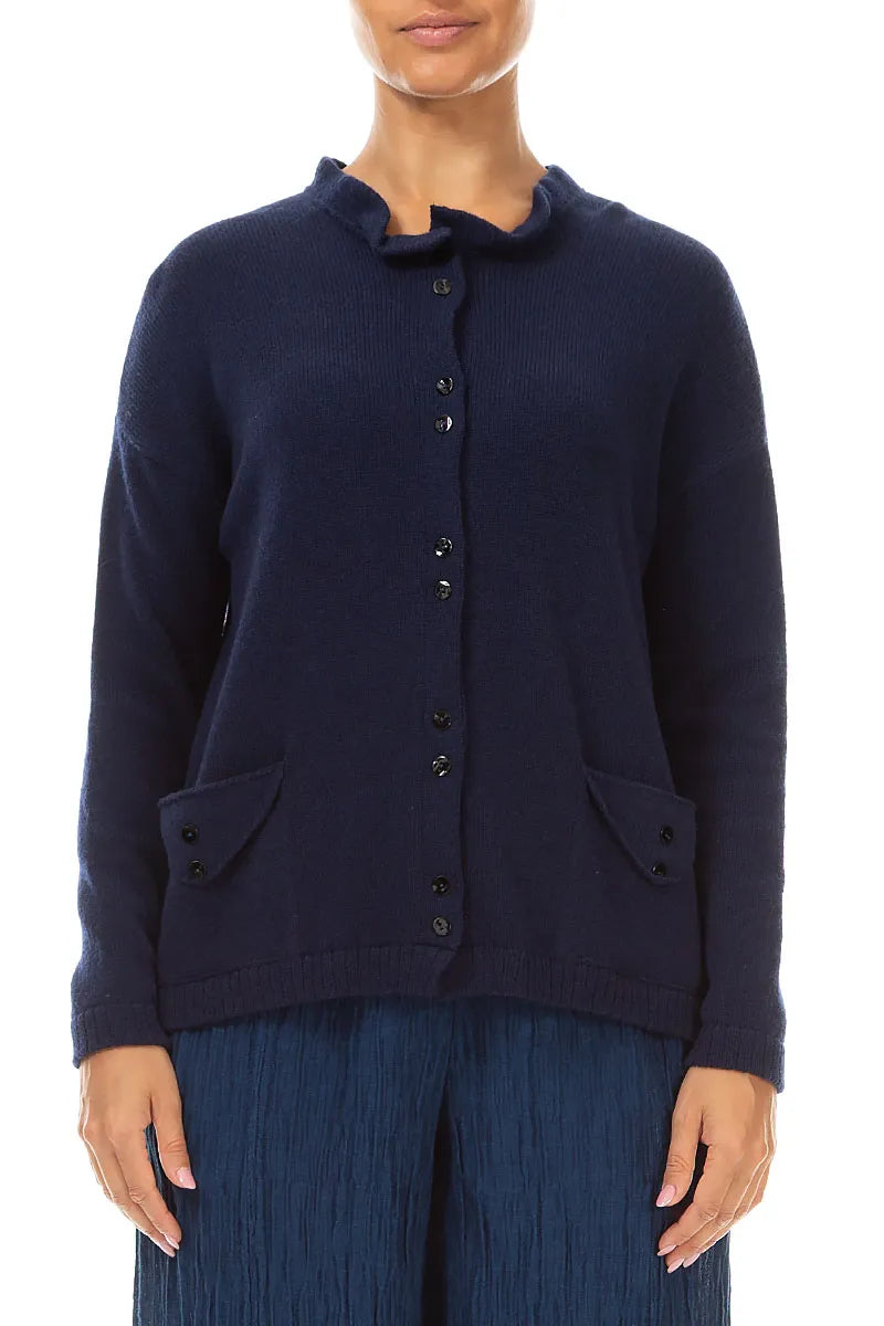 Double Button Ink Blue Merino Wool Cardigan 1
