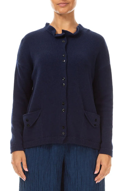Double Button Ink Blue Merino Wool Cardigan 1