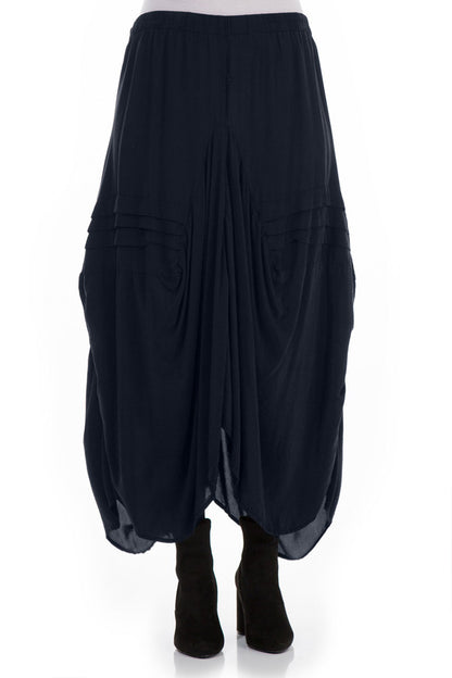 Draped Dark Navy Silk Bamboo Skirt