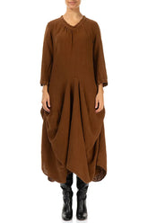Draped Aged Copper Linen Dress 1