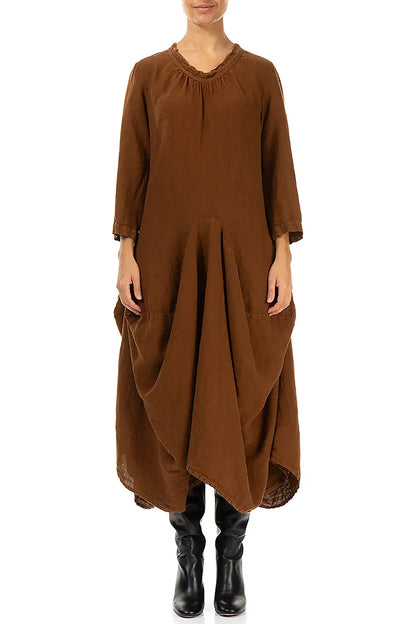 Draped Aged Copper Linen Dress 1