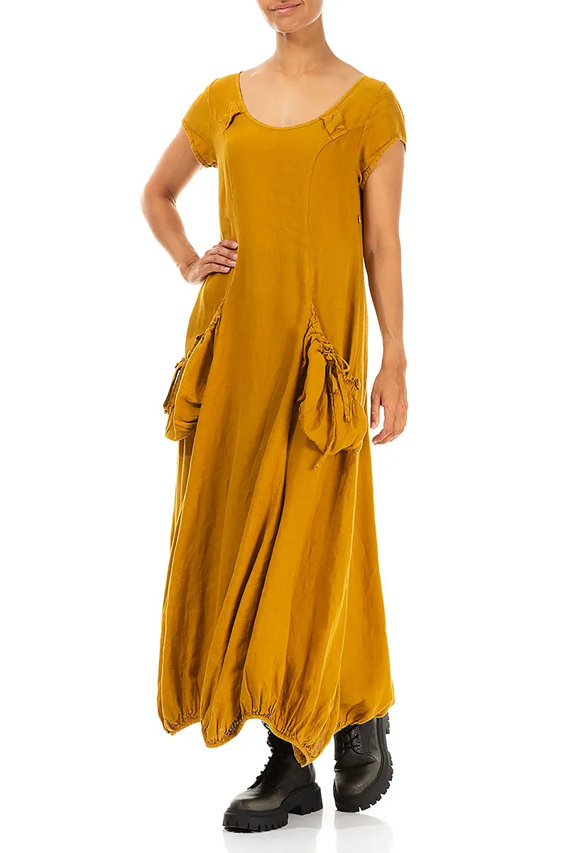 Draped Amber Linen Maxi Dress 4