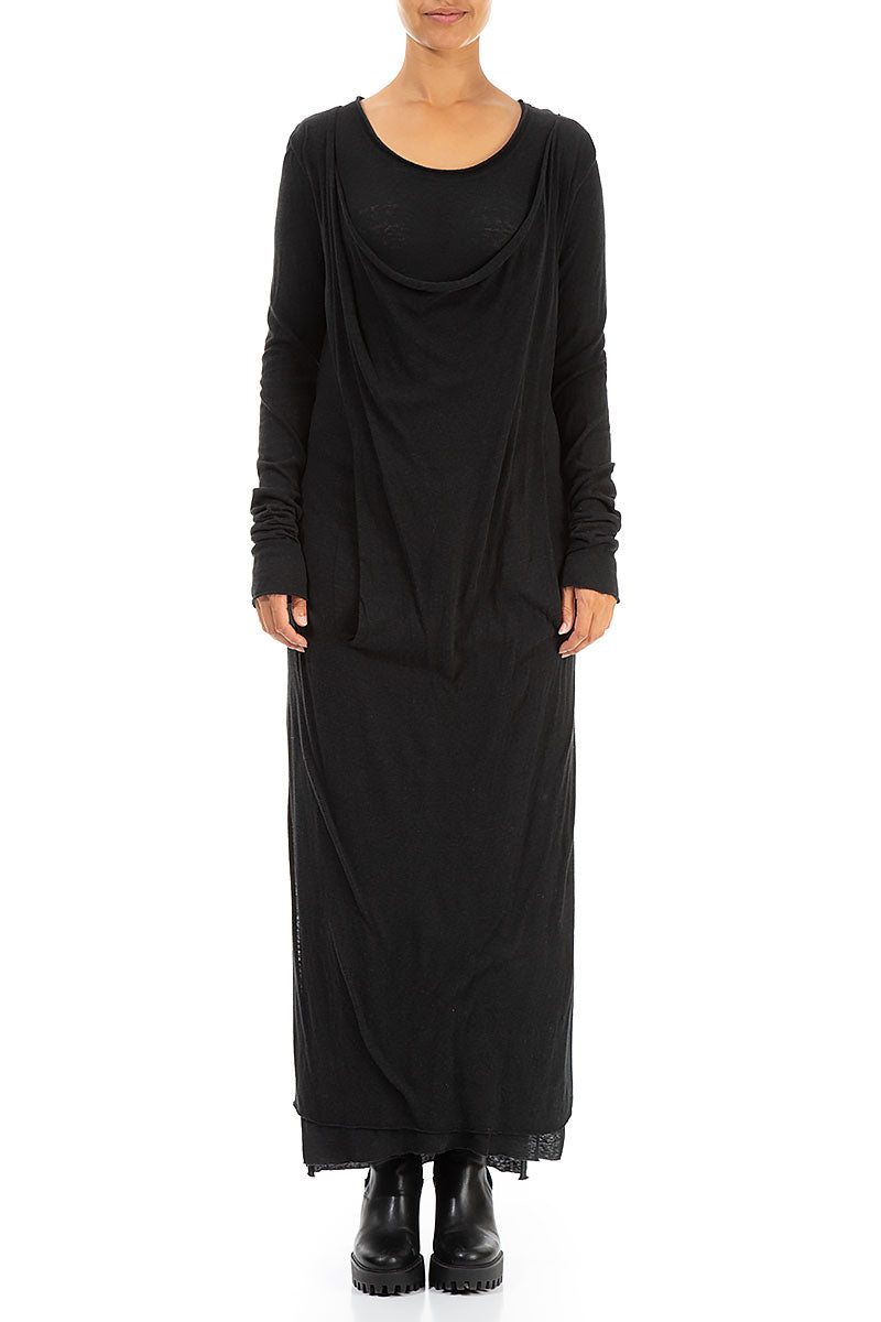 Draped Black Cotton Maxi Dress 1