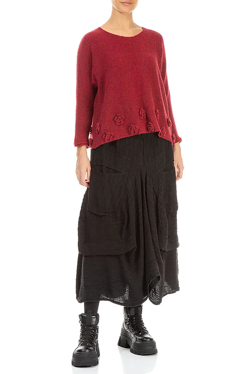 Draped Black Crinkled Silk Skirt 4