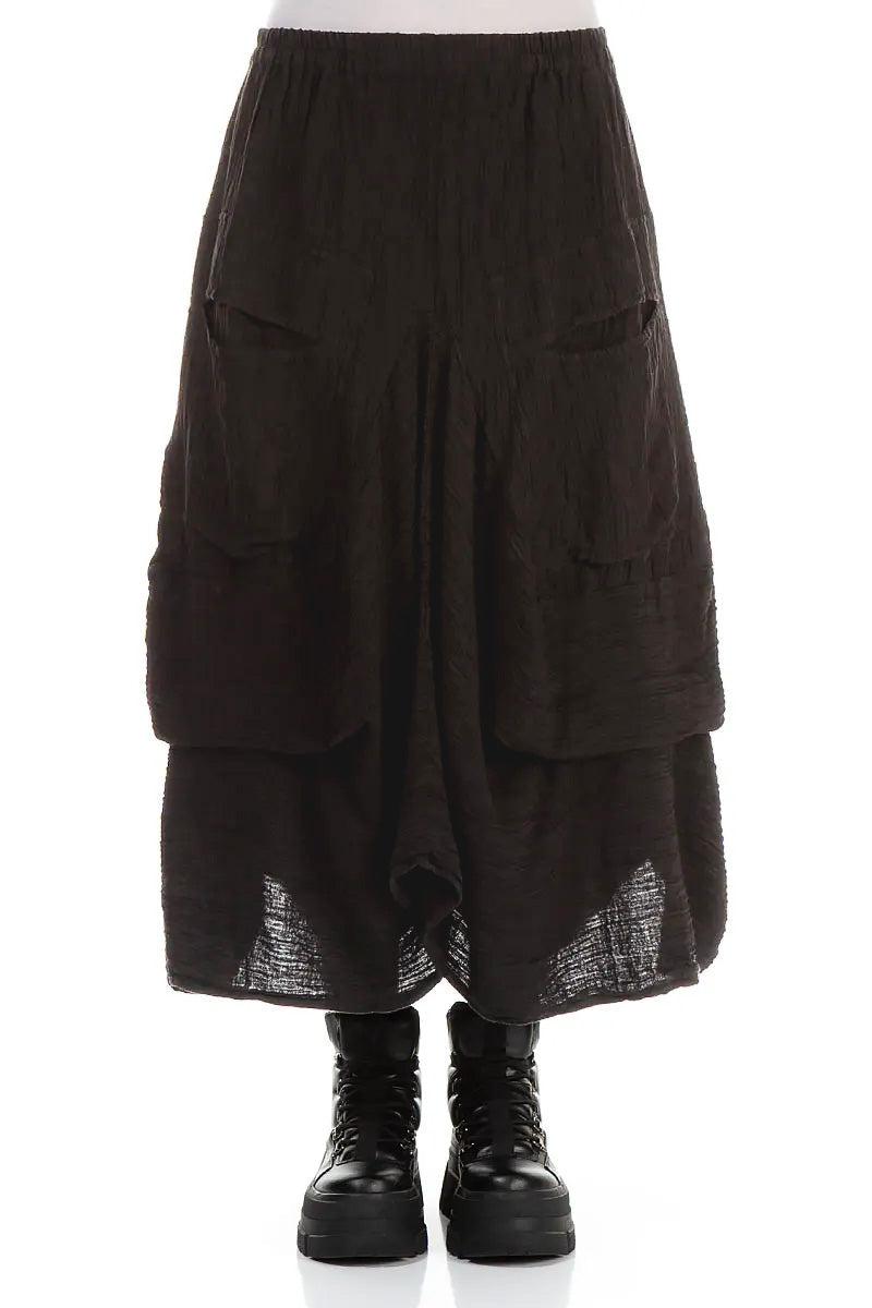 Draped Black Crinkled Silk Skirt 1