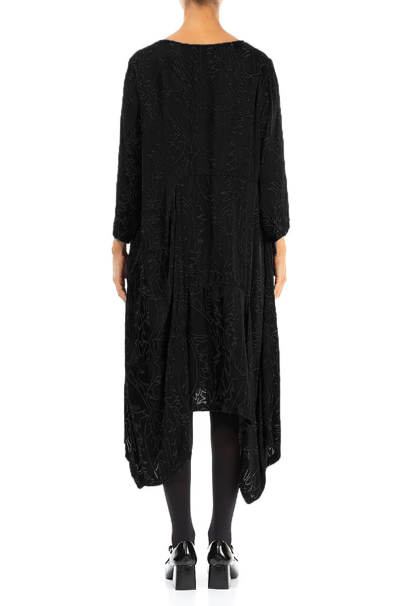 Draped Black Devoré Feather Silk Dress