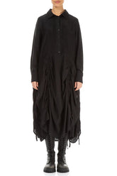 Draped Black Silk Bamboo Tuck Dress 2