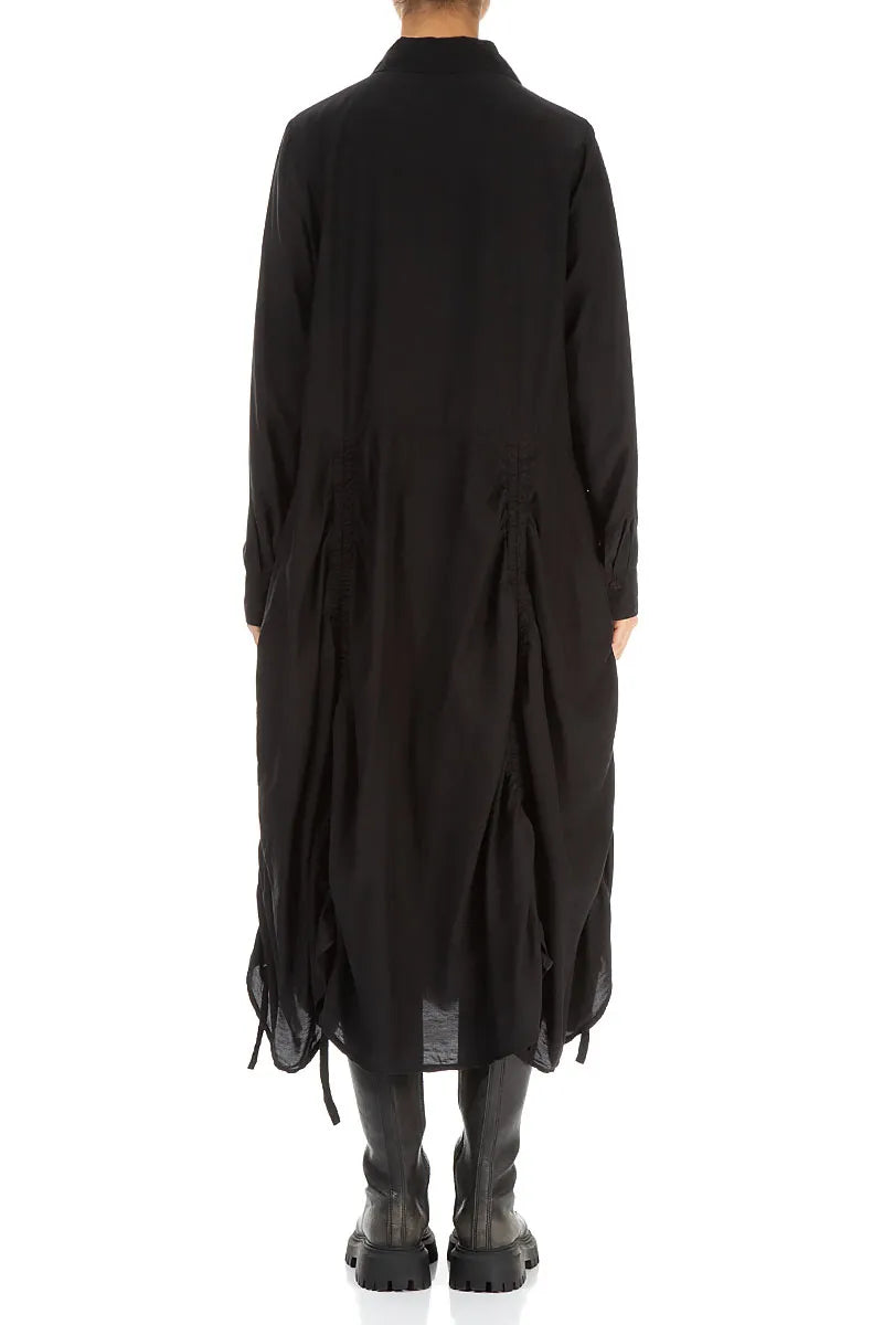 Draped Black Silk Bamboo Tuck Dress 3