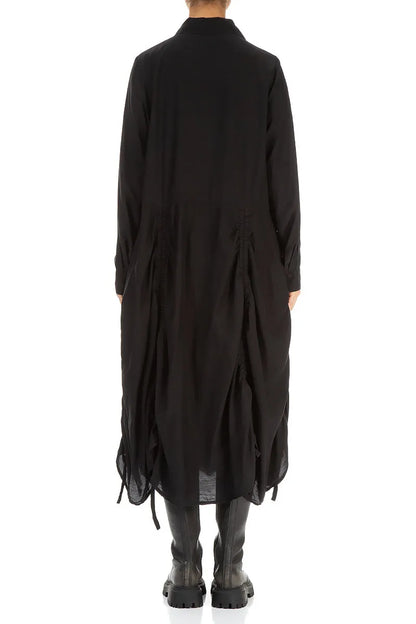 Draped Black Silk Bamboo Tuck Dress 3