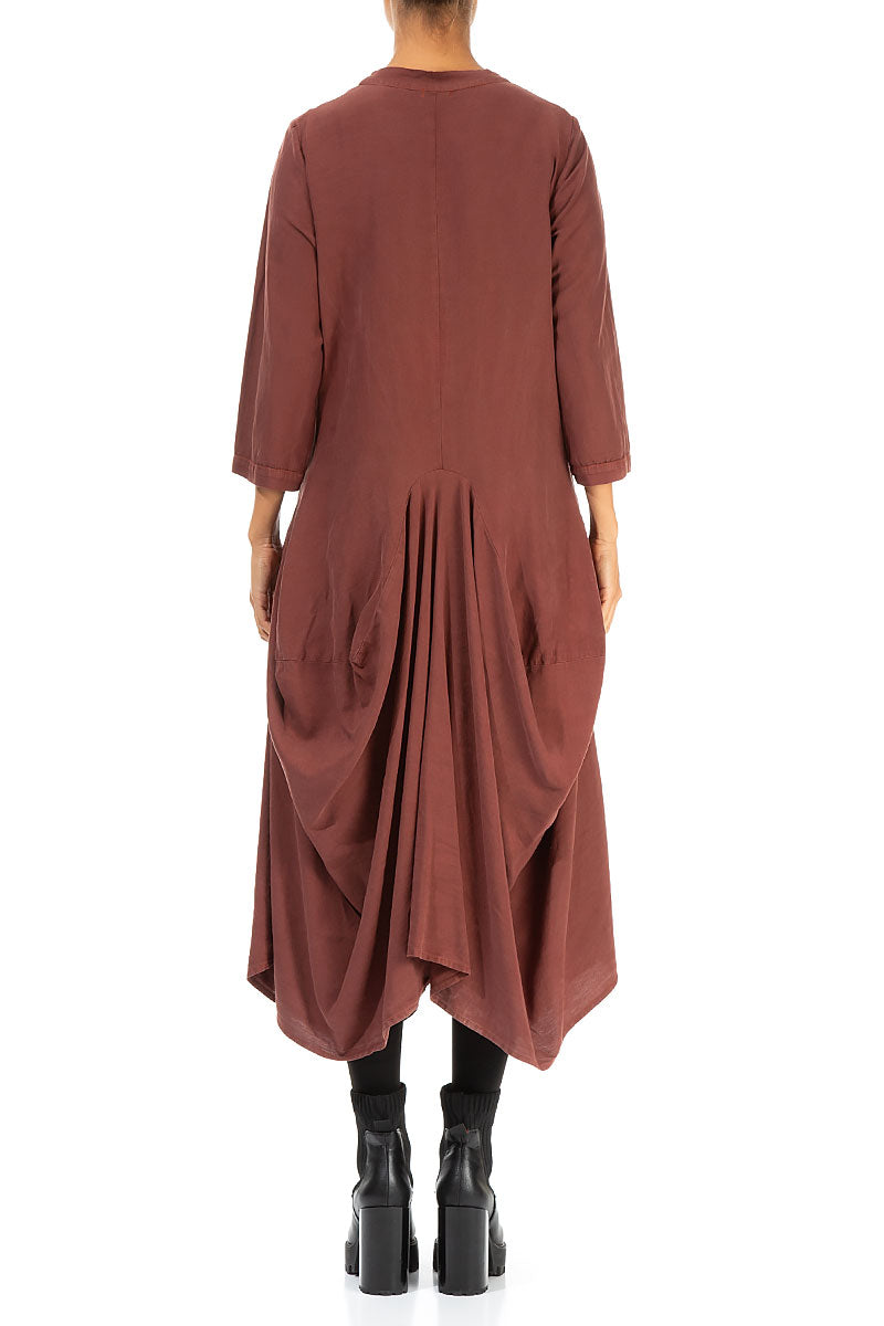 Draped Cocoa Silk Linen Dress