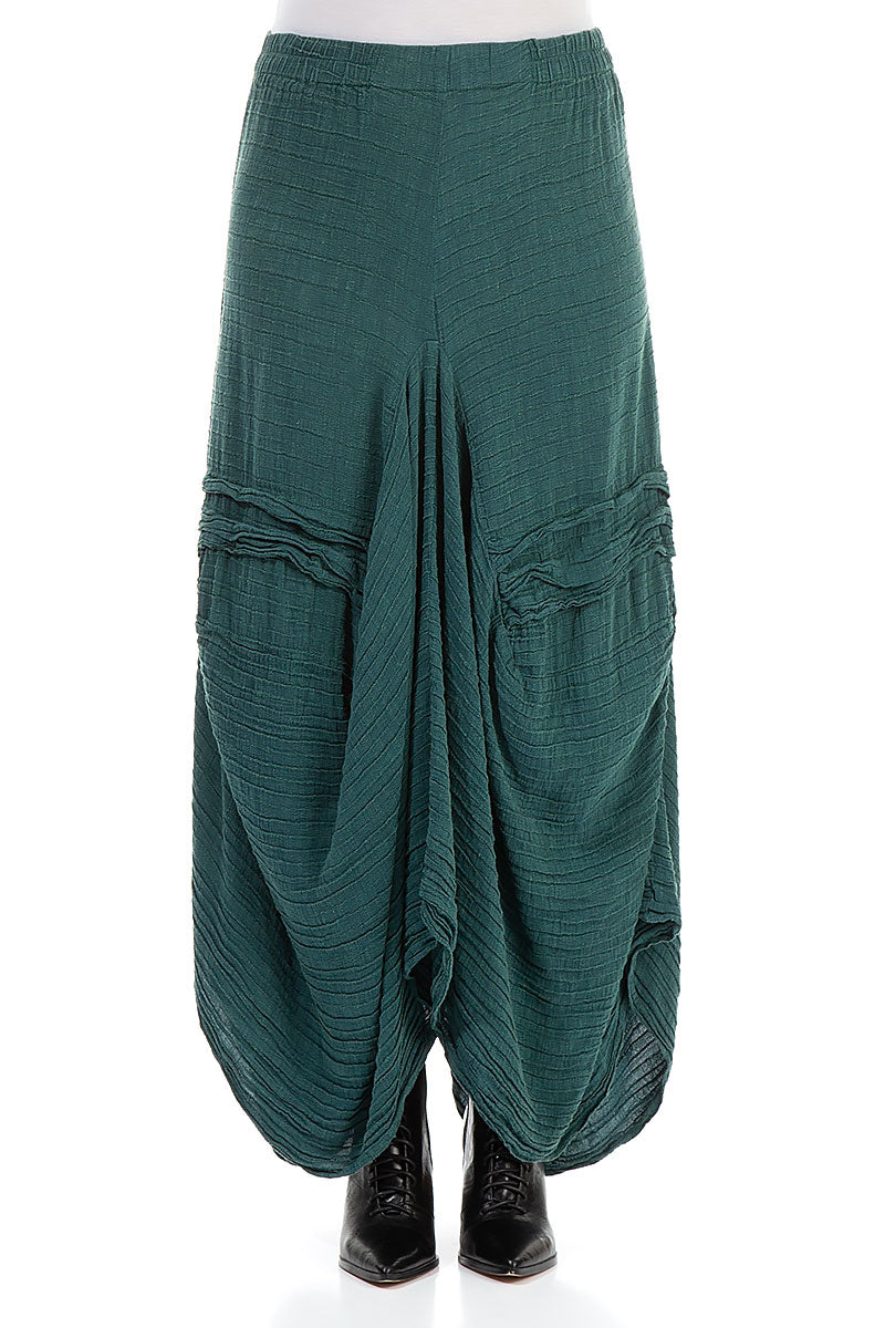 Draped Crinkled Dark Teal Silk Maxi Skirt