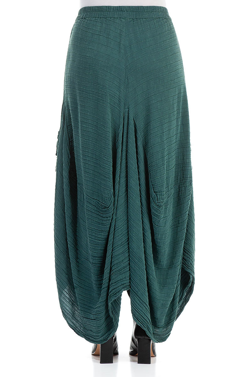 Draped Crinkled Dark Teal Silk Maxi Skirt