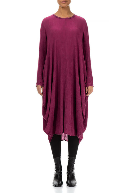 Draped Crinkled Magenta Silk Viscose Dress