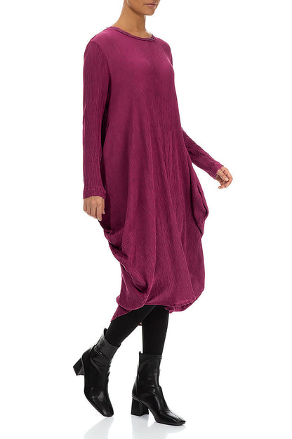 Draped Crinkled Magenta Silk Viscose Dress